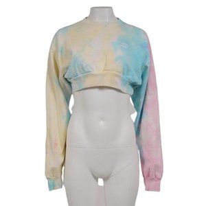 Livin Cool Womens Crop Top Sweatshirt Medium Tie Dye Cotton Pullover Sweater